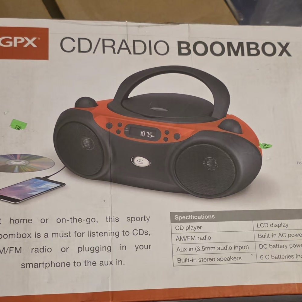 GPX Red and Black Portable CD/Radio Boombox with AM/FM & AUX